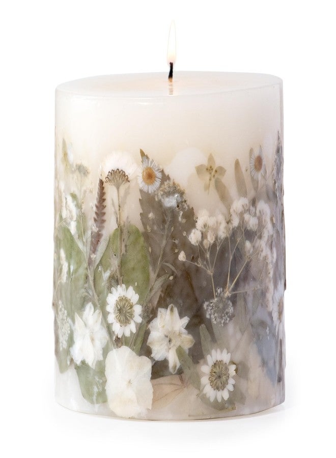 ANDALUCA Pressed Real Flowers Handcrafted Botanical Floral Pillar Candle (Natural White) - Image 1